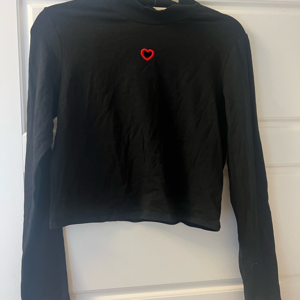 Forever 21 Black Crop Top with Red Heart